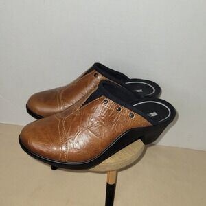 Romika Clogs Mokassetta Mule Brown Leather Comfort Heel Women Size 6.5 EU 37